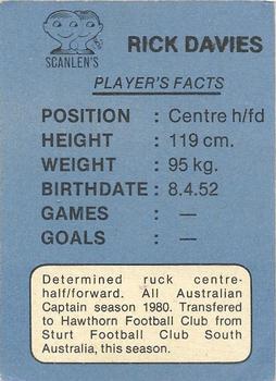 1981 Scanlens VFL #118 Rick Davies Back